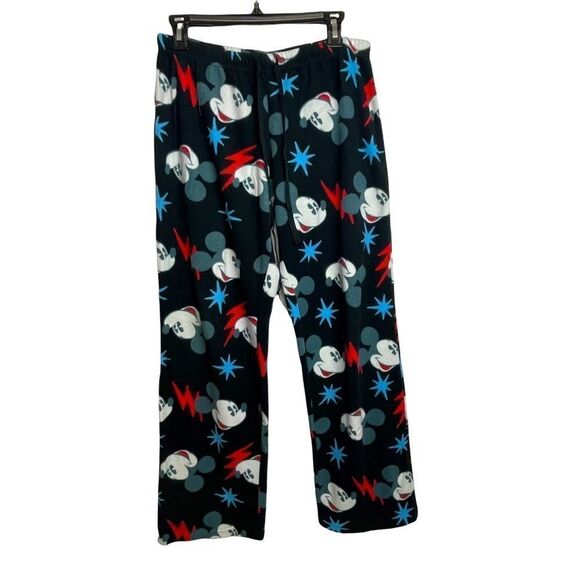 Disney Solid Black Mickey Mouse Graphic Pajama Pants Elastic Waist Band size L - Picture 2 of 11